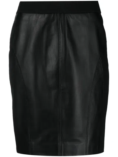 Pinko Zip-fastening Leather Skirt In Limo Black