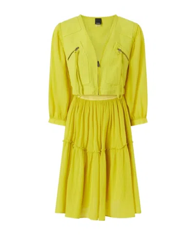 Pinko Zip-fastening Tiered Midi Dress In Yellow