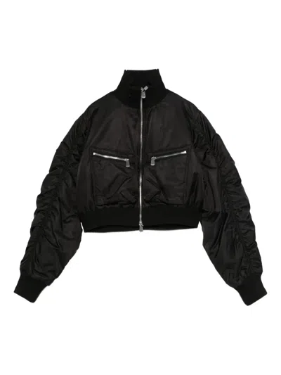 Pinko Zip-front Crop Bomber Jacket In Black