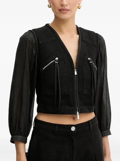 Pinko Zip-front Puff-sleeve Jacket In Black
