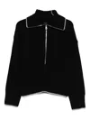 Pinko Zip-front Ribbed Knit Sweater In Black