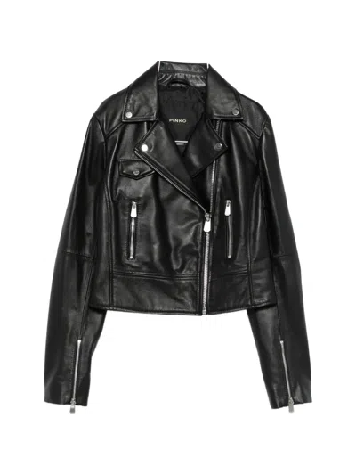 Pinko Zip Leather Jacket In Black