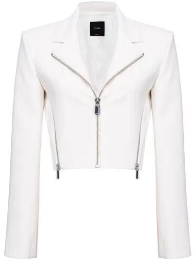 Pinko Crepe Cropped Biker Jacket In Lily White