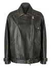 Pinko Leather Jacket With Belted Waist And Pockets In Black