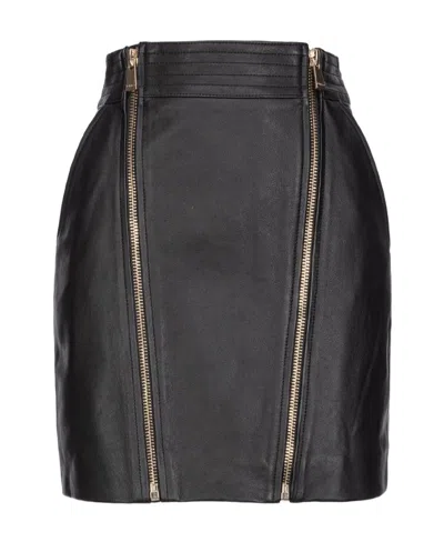 Pinko Zip-up Leather Miniskirt In Black
