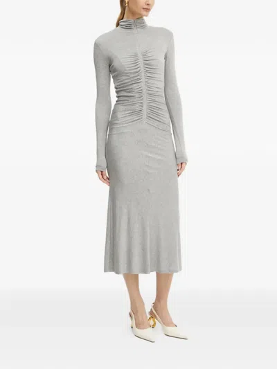 Pinko Zip-up Ruched Midi Dress In Gray