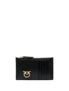 Pinko Rectangular Black Leather Clutch With Gold Emblem In Black  