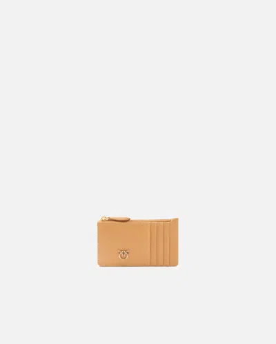 Pinko Zipped Chevron-patterned Card Holder In Torrone-antique Gold