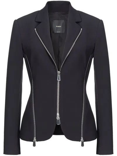 Pinko Zipped Crepe Notch-lapel Blazer In Black