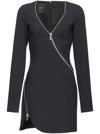 PINKO PINKO ZIPPED CREPE V-NECK MINIDRESS