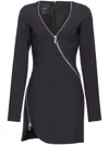Pinko Zipped Crepe V-neck Minidress In Black