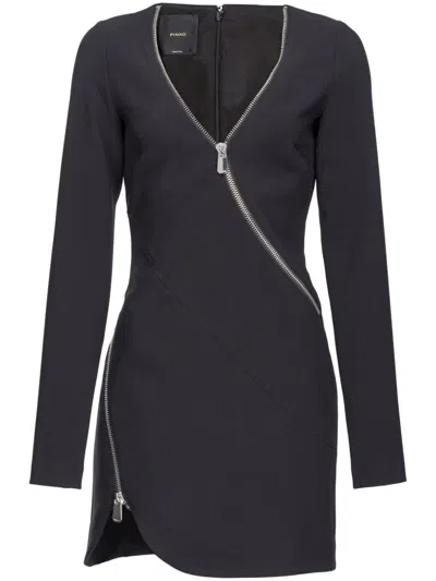 Pinko 'agen' Mini Black Dress With Zip Closure In Fabric Woman