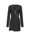 Pinko Zipped Crepe V-neck Minidress In Black