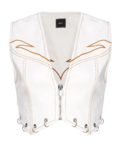 Pinko Zipped Short Gilet In White