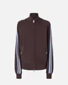 Pinko Burgundy Zip-up Jacket With Light Blue Stripes In Brown