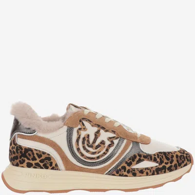 Pinko Zoe 01 Leather Sneakers With Leapadrata Pattern In Red