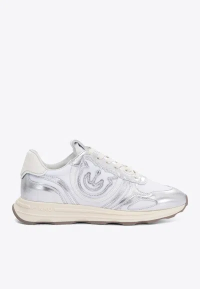 Pinko Zoe Metallic Leather Low-top Sneakers In White