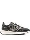 Pinko Low-profile Black Leather Sneakers With Textured Panels In Black