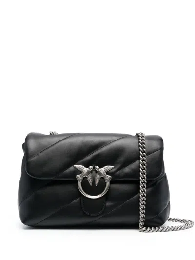 Pinko Silver Chain Strap Black Shoulder Bag