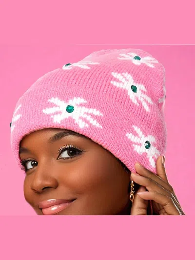 Pinktownusa Flower Knit Beanie Hat In Pink And Green