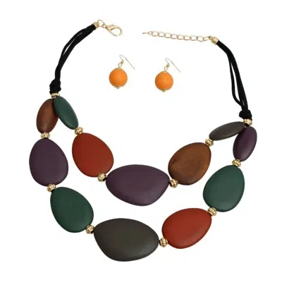 Pinktownusa Wood Bead Layered Cord Necklace Set In Multi In Red