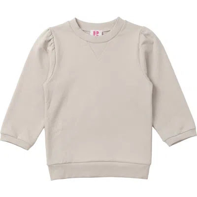 Pinky Promise Kids'  Puff Sleeve Ribbed Trim Long Sleeve Blouse In Neutral