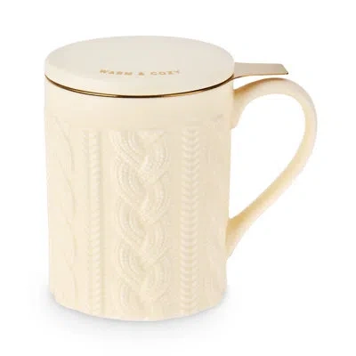 Pinky Up Annette Knit Ceramic Tea Infuser Mug In Cream,ivory