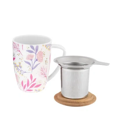 Pinky Up Bailey: Botanical Bliss Ceramic Tea Mug & Infuser In Pink
