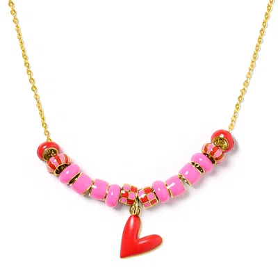 Pinnole Women's Gold / Pink / Red Gold I Love You Necklace