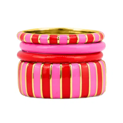 Pinnole Women's Pink / Red Gold I'm In Love Ring Stack In Multi