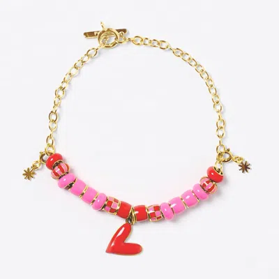 Pinnole Women's Red / Pink Gold I Love You Charm Bracelet In Multi