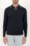 Pino By Pinoporte Johnny Collar Long Sleeve Wool Polo In Charcoal