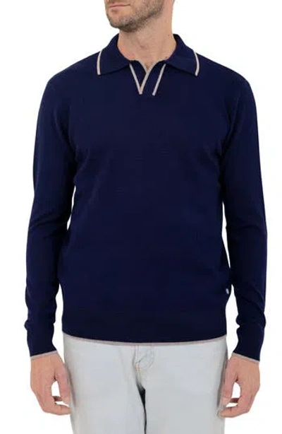 Pino By Pinoporte Johnny Collar Long Sleeve Wool Polo In Navy