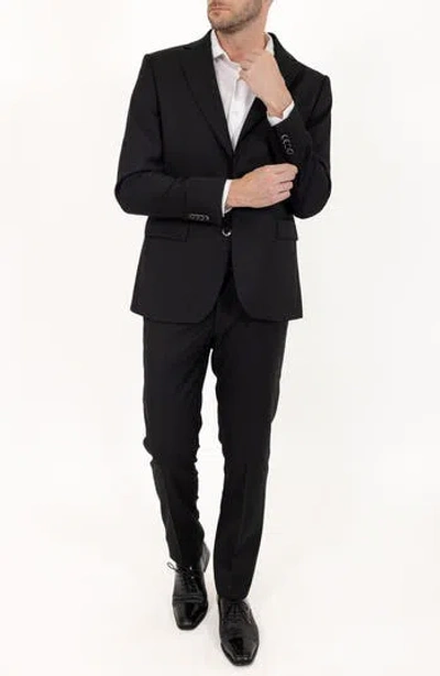 Pino By Pinoporte Solid Stretch Wool Suit In Black