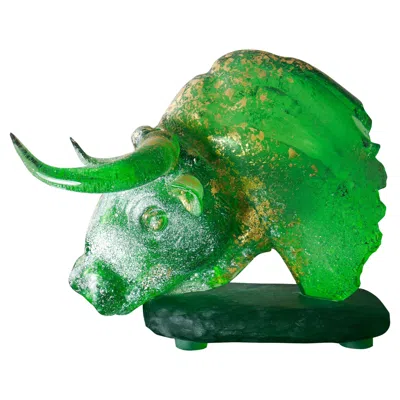 Pre-owned Pino Signoretto Bull Head Sculpture Green Murano Glass,  And Seguso Vetri D'arte