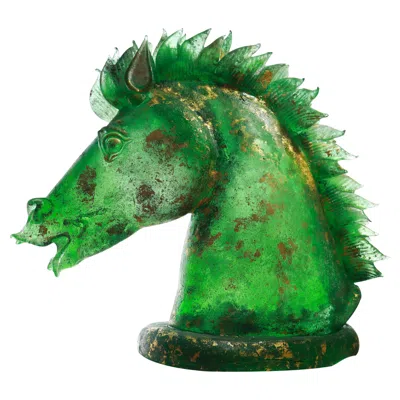 Pre-owned Pino Signoretto Horse Head Sculpture Green Murano Glass,  And Seguso Vetri D'arte