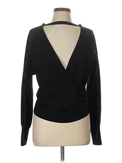 Pre-owned Pinque Long Sleeve Top Black Plunge Neckline Tops