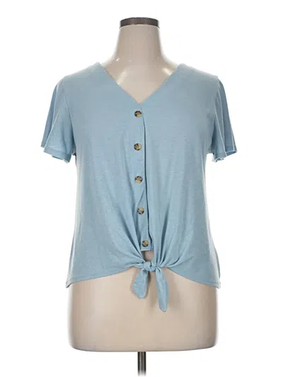 Pre-owned Pinque Short Sleeve Top Blue Keyhole Neckline Tops