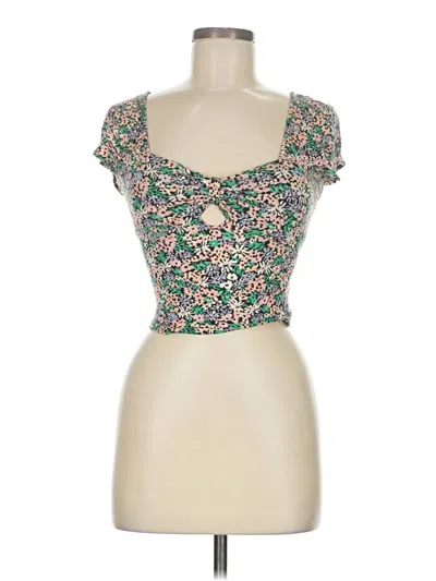 Pre-owned Pins And Needles Short Sleeve Top Green Floral Pattern Sweetheart Neckline Tops