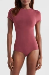 Pinsy Butter Sculpt Short Sleeve Bodysuit In Dark Cherry