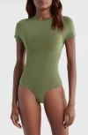 Pinsy Butter Sculpt Short Sleeve Bodysuit In Olive Green