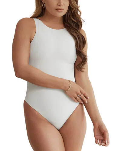 Pinsy High Neck Hourglass Shapewear Thong Bodysuit In Bone