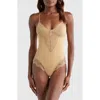 Pinsy Sculpting Lace Shapewear Bodysuit In Beige Sand