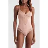 Pinsy Sculpting Lace Shapewear Bodysuit In Blush Pink