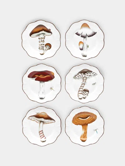 Pinto Paris Les Champignons Hand-painted Porcelain Dinner Plates (set Of 6)  Abask Gift Set In White
