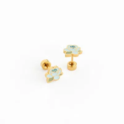 Pip Pop Kids'  Blue Rose Hypoallergenic Flatback Stud Earrings In Multi