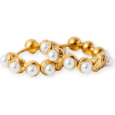 Pip Pop Kids'  Bold Bezeled Pearl Hypoallergenic Hoop Earrings In Gold
