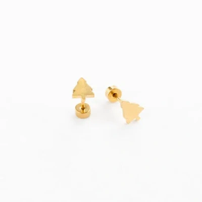 Pip Pop Kids'  Christmas Tree Stud Earrings In Gold