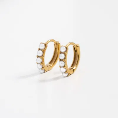 Pip Pop Kids'  Dainty Pearl Hypoallergenic Hoop Earrings In Gold