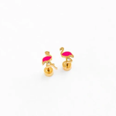 Pip Pop Kids'  Flamingo Stud Earring In Pink